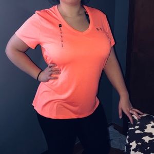 Neon salmon under armour shirt